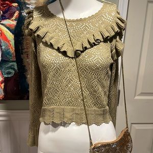 LoveShackFancy Natalie Sweater Cropped with Ruffles, Cotton Alpaca Blend